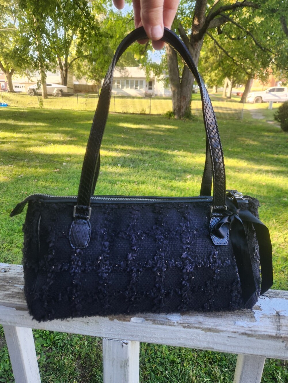 Kate Spade Vintage Made In Italy Tweed Bag With Bow And Satin Interior EUC